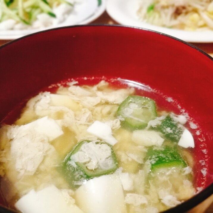 豆腐とオクラと卵のスープ